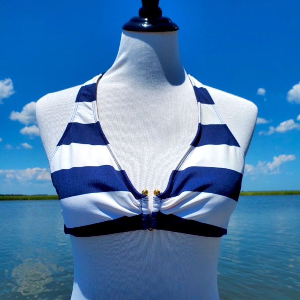Lauren blue/white stripe halter bikini top